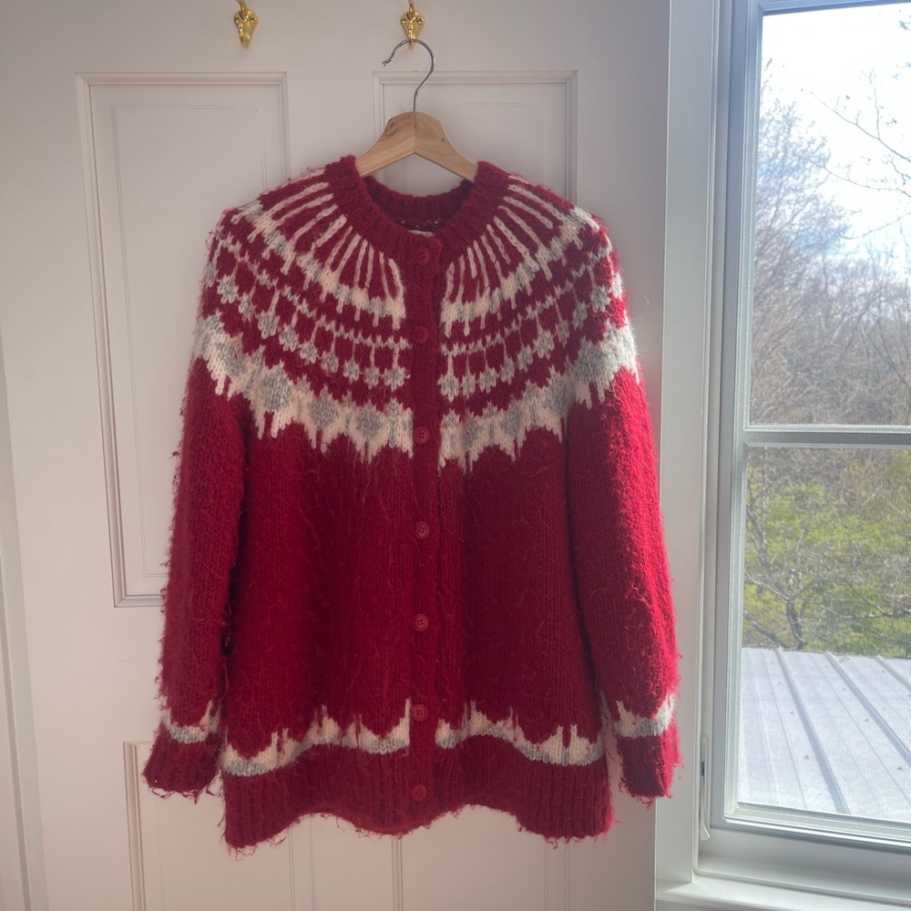 Christy Dawn Red and Cream Women's Cardigan